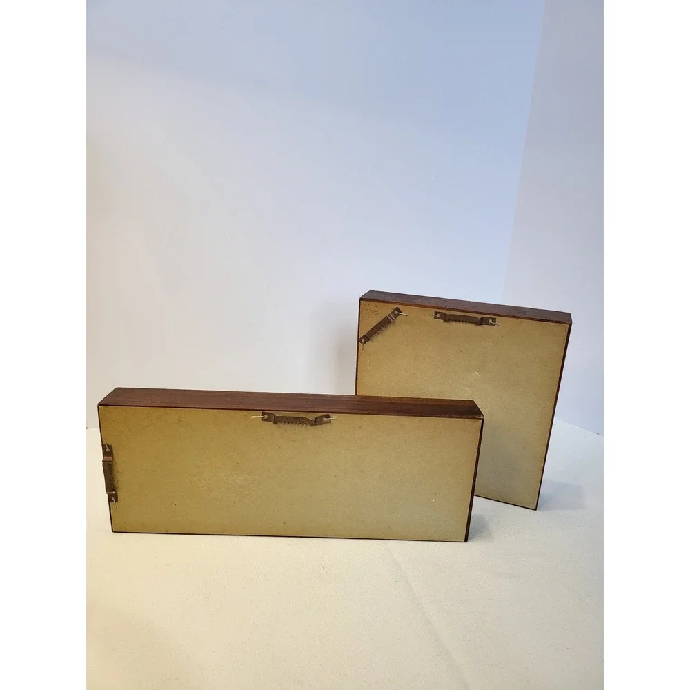 Vintage Wood Shadow Box Mirror Set 2 Piece Speckled Walnut Finish Wall Decor